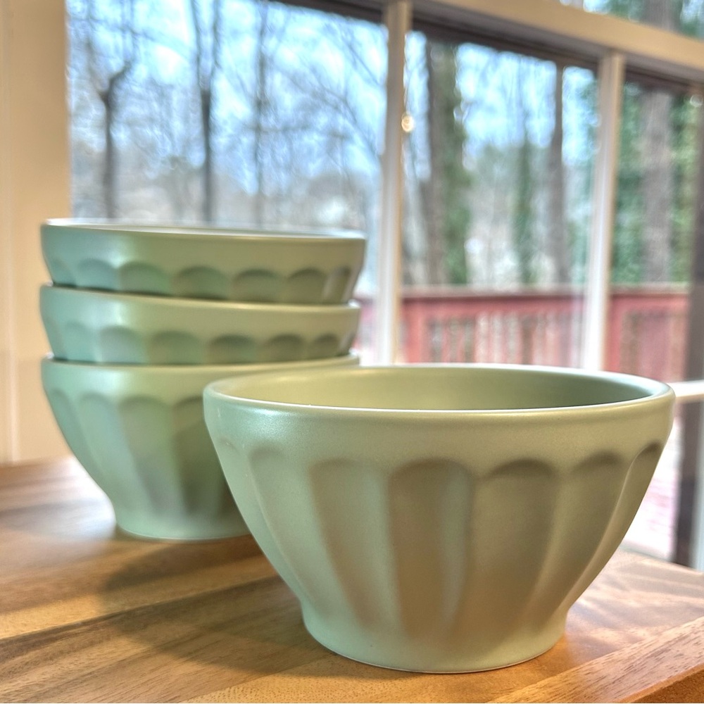 Anthropologie Latte Stoneware Cereal Bowl, mint green color, set of 4